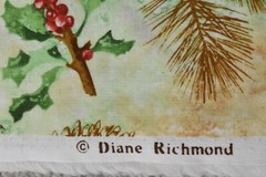 By 1/2 Yd, Green Red Brown Holly & Pinecones on Tan Cotton, Diane Richmond, P822