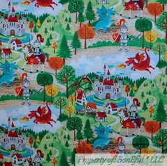 BonEful FABRIC FQ Cotton Quilt Rainbow Castle Scenic Kid Dragon Baby Boy Knight