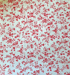 3 YDS Cotton Fabric Vintage VIP Cranston USA Red Floral Vines Butterfly on White