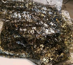 Holiday Fabric/Tablecloths 60×40 (2) 32×10 (1) Black Guaze Gold One Side Silver