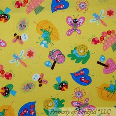 BonEful Fabric FQ Cotton Quilt Yellow Flower Ladybug Bird Baby Butterfly Bee Kid