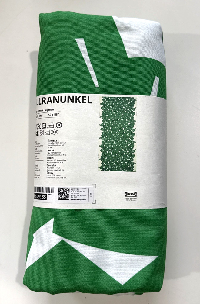 IKEA ULLRANUNKEL Pre-cut Fabric Green White 59×118″ NEW 100% Cotton 605.799.55