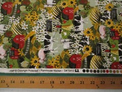 Cotton Quilt Fabric One Yard Farmhouse Kitchen AMF Cows Barns