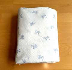 Lightweight Flannel BLUE DOTS BOWS on White 5 3/4 yds x 45″ Single cut Fabric