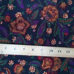 Flannel Fabric–Jewel Tone Floral on Dark Navy Cotton, 58″ Wide x 2+ Yards