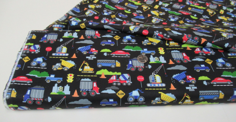 Fabric Traditions quilt-craft fabric CONSTRUCTION TRUCKS blk 10 yds (16421)Bolt