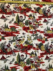 Vtg. Scenic Nature Print Fabric Yardage Cut Piece Houses 133 inches x 33 inches