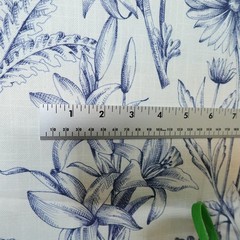 Belle Maison Fabric Floral Botanical Print 39×44 Linen Blend Spain Blue Flowers