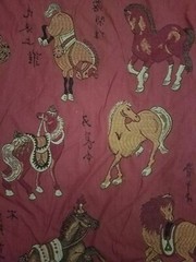 1 YARD TYLER HALL CAVALIER SCARLET COLOR CHINESE HORSES UPHOLSTERY FABRIC 6 MORE
