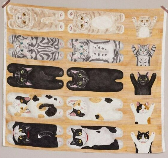 Kokka “Cat Long Body on Wood” Cotton Fabric Panel – from Japan – Adorable!