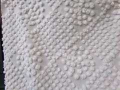 White Vtg Chenille Bedspread Fabric, geometric popcorn dots 19″ x 24″ piece