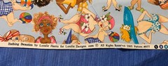 Loralie Harris Bathing Beauties Fabric Blue RARE 1 YARD Cotton Quilt Lady