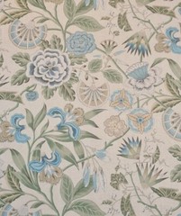Thibaut/Anna French Curtain Fabric ‘CLEO’ 3.7 METRES SKY BLUE/GREEN FLAX – Linen