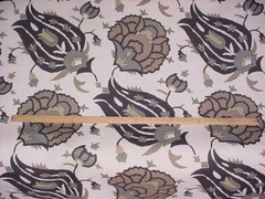 9-1/2 Groundworks GWF-3319 Turkish Flower Mocha Printed Linen Upholstery Fabric