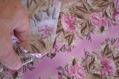 By 1/2 Yd, Pink Floral Stripes on Pink & Tan Quilting, RJR/Flourish/Beaves,M8755