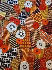 Vtg 70s Klopman Mills Fabric 44”x162” Black Red Orange Floral Hippy Boho Abstrac
