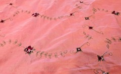 Dusty Pink – Rose & Leaves Embroidered Dupioni Silk Fabric Romantic Shabby Chic
