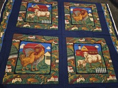 34 X 41 Vintage Chicken Sheep Fabric Pillow Quilt 4 Squares Panel Farm Cranston