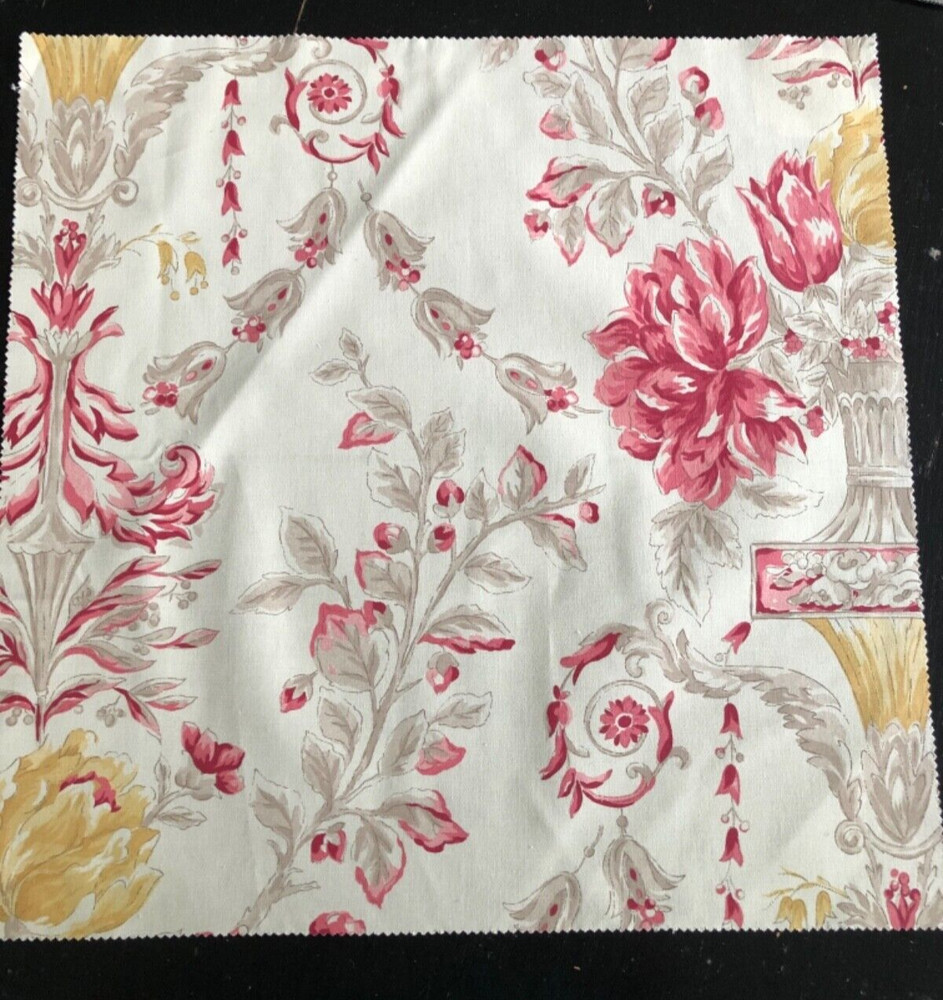 TOILES DE MAYENNE Sienne in Rose, Taupe, Gold 17″ Floral Fabric Sample