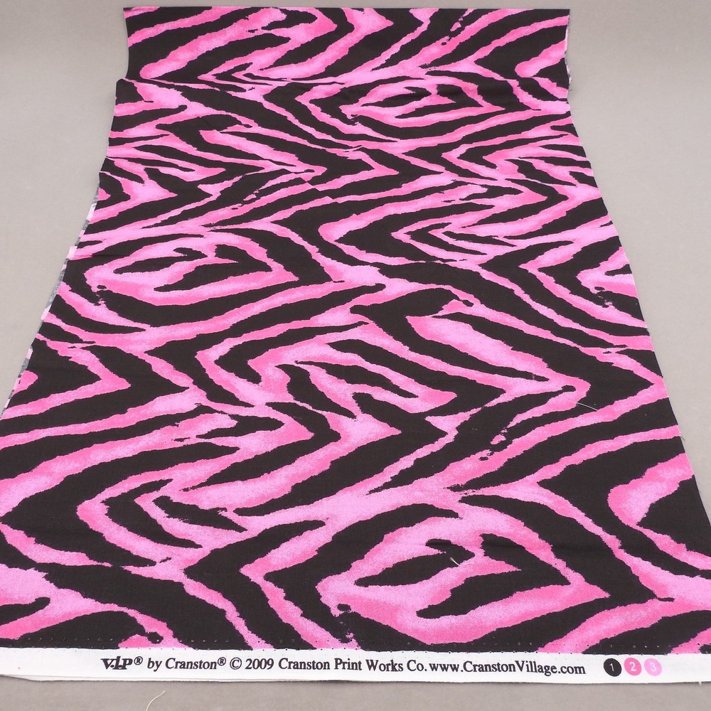 VIP by Cranston Pink Black Zebra Animal Print Cotton Fabric Remnant 14″ x 44″