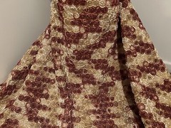 BROWN IVORY GOLD 3D Floral Embroidery Taffeta Fabric 50” Width 1 Yard
