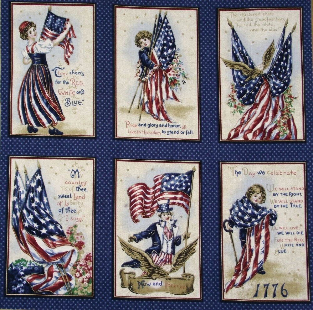 American Flag Cotton Fabric Patriotic Americana Ephemera Sew Quilt Blocks 6
