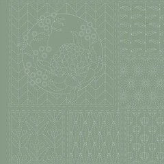 Patchwork Quilting Sewing Fabric Sashiko Botanical Green Panel 60x137cm