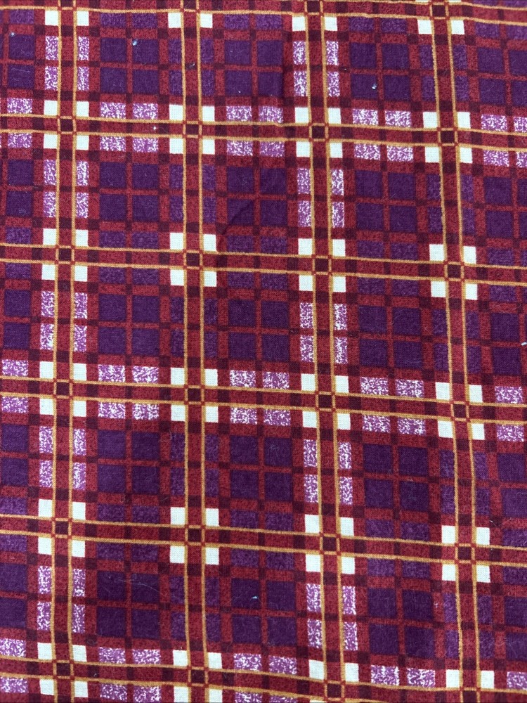 Fabric Plaid Pattern Burgundy, Red, Magenta,Tan Grid Squares 42” X 81”