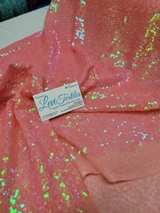 Iridescent Neon Coral Glitz Sequin Fabric / 3mm Sequin on Poly Mesh – Sold BTY