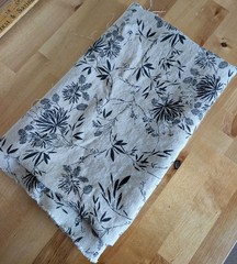 100% Linen Fabric Beige & Black Floral Print | 1.5 yards cut, 25″ wide