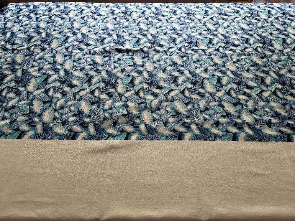 Tropical Leaf Stretch Cotton Twill Fabric Remnant Blue White Coastal