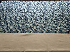 Tropical Leaf Stretch Cotton Twill Fabric Remnant Blue White Coastal