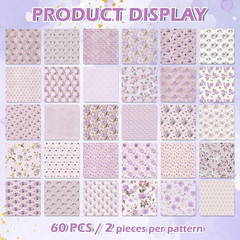 60 Pcs Purple Flower Fabric Squares 10 X 10 Inch Spring Vintage Floral Cotton Fa