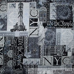 BonEful Fabric FQ Cotton Quilt B&W Gray New York City America Landmark Patchwork