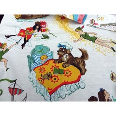 Vtg 1950s Peter Pan Neverland Barkcloth Fabric 61×44 MCM Rare Novelty Textile