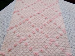 Blush Pink White Vtg Chenille Bedspread Fabric 18×24″ Geometric Diamond Puffs