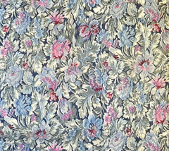 VTG Peter Pan Fabric Cotton Blue Navy Pink Mauve Green Floral Print
