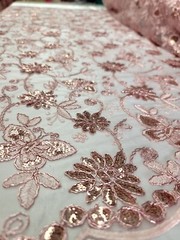Blush Pink Embroidered Lace Butterflies Sequins Fabric By Yard Quinceañera