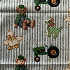 1 Yd 30” x 44” John Deere Tractor Ducks Bears on Blue Ticking Stripes Fabric