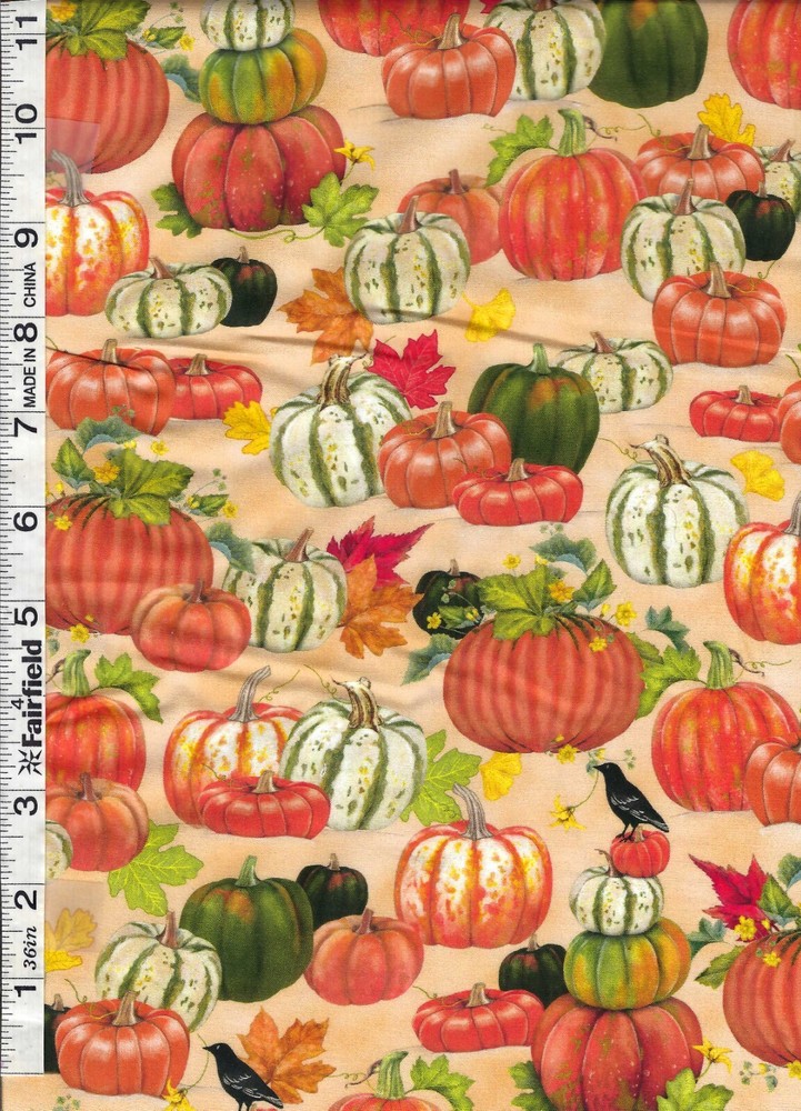 Autumn Cats & Dogs Collection Vanilla Pumpkins & Crows by Kaufman Fabrics