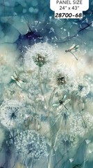 Whisper Panel cotton quilt fabric Northcott Dark Teal Dandelions 28707-48