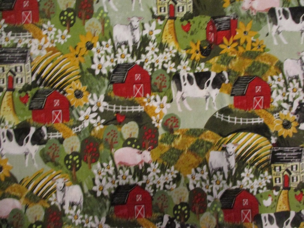 Cotton Quilt Fabric One Yard Farmhouse Kitchen AMF Cows Barns