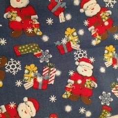 Set of Christmas Holiday Cotton Fat Quarters Blue Santa Snowflake Candy Cane 6ct