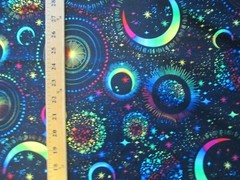Planets Ringed Moon Stars Bright Colors Cotton Fabric FQ