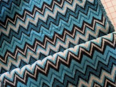 BTY x 60″ Fuzzy Textured Non-Stretch CHEVRON Wool Blend Turq/Grey/Black Fabric