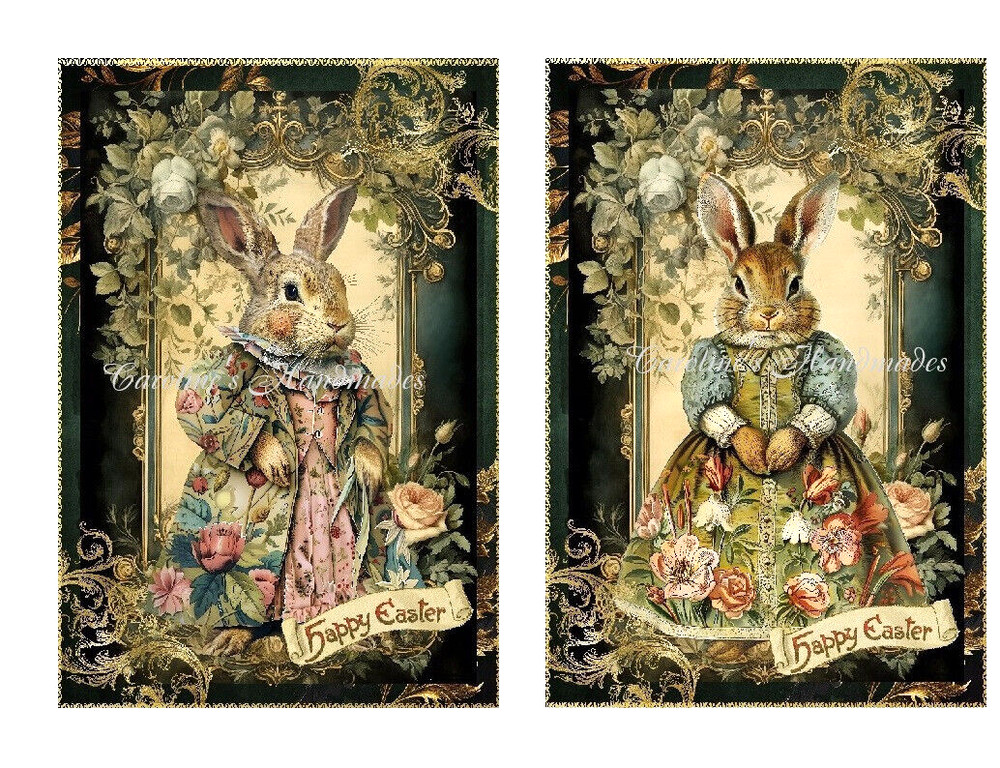 Vintage Dressed Easter Bunnies A MULTI-SIZE SET Cotton Fabric Quilt Blocks