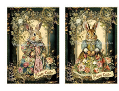 Vintage Dressed Easter Bunnies A MULTI-SIZE SET Cotton Fabric Quilt Blocks