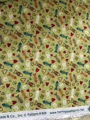 Henry Glass Hat On A Cat Fish & Bone Green Cotton Fabric By The Yard