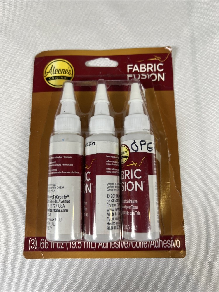 Aleene’s Fabric Fusion Glue Adhesive Washable Flexible Craft Bond 3 Pk (1 Open)