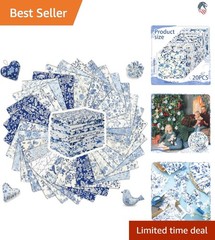 Vibrant 10″x10″ Blue White Floral Quilting Fabric – 20 Precut Squares for Crafts